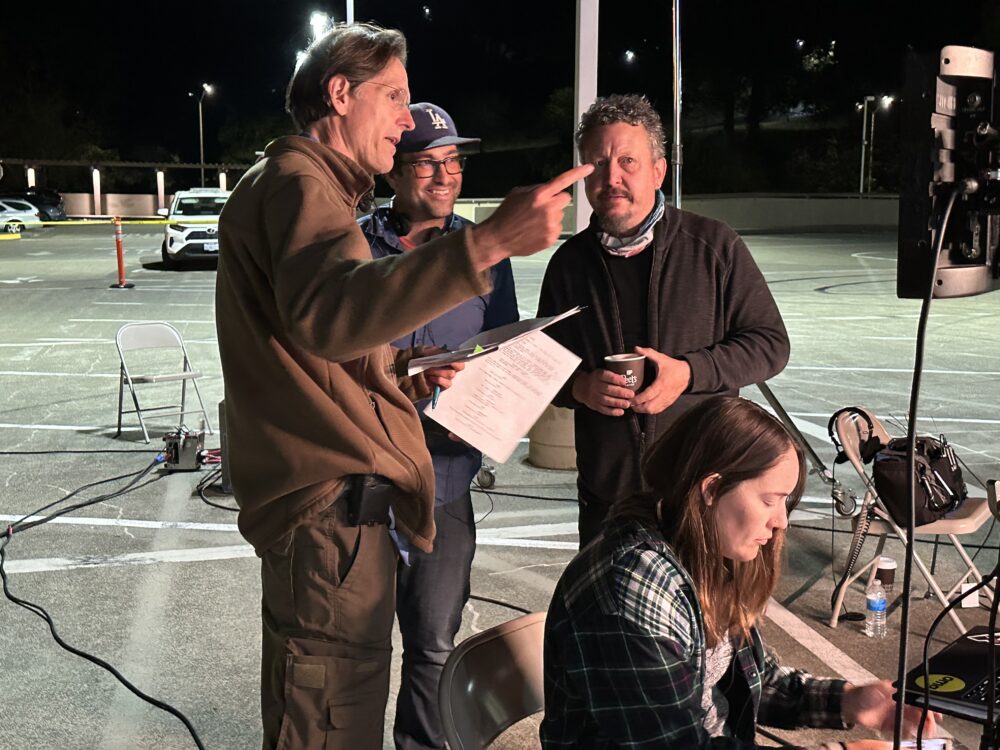 Glenn on location with Cinematographer Robert Humphreys and 1st Assistant Director, Jason Allen.